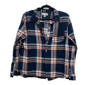 Old Navy Plaid Half Button Front Long Sleeve Shirt